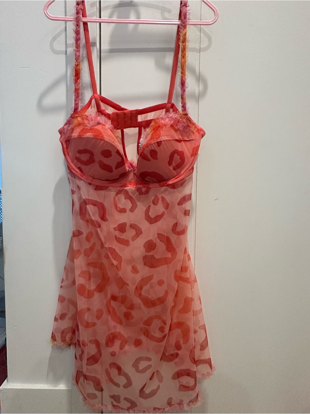 La SENZA Coral Pink Leopard-Print Sheer Chemise